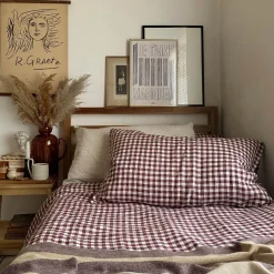 Berry Gingham 100% Linen Pillowcases (Pair)