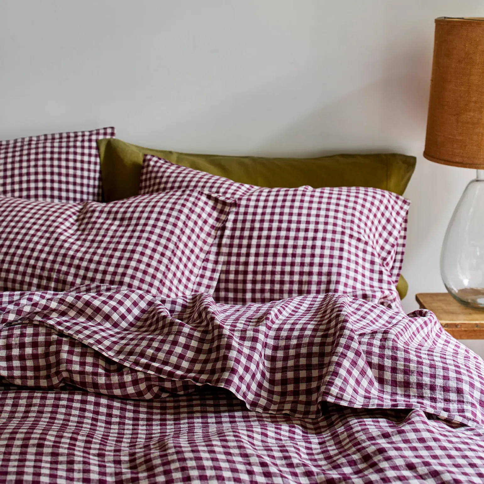 Berry Gingham Linen Blend Pillowcase (Pair)