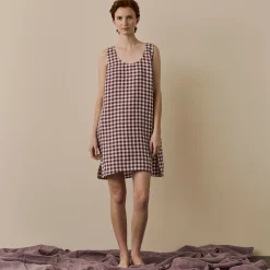Berry Gingham Linen Night Dress