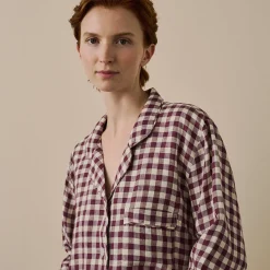 Berry Gingham Linen Night Shirt