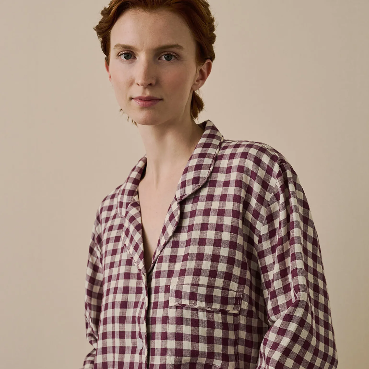 Berry Gingham Linen Night Shirt