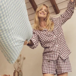 Berry Gingham Pajama Shorts Set