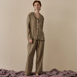 Blue & Porcini Striped Linen Pajama Set