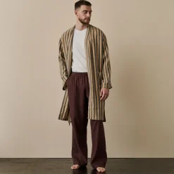 Blue & Porcini Striped Linen Robe