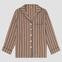 Blue & Porcini Striped Linen Pajama Shirt