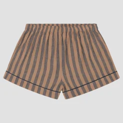 Blue & Porcini Striped Linen Pajama Shorts