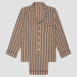 Blue & Porcini Striped Linen Pajama Set