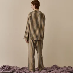 Blue & Porcini Striped Linen Pajama Set