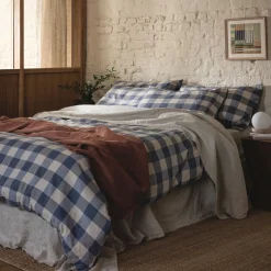 Blueberry Emsworth Plaid Linen Blend Duvet Cover