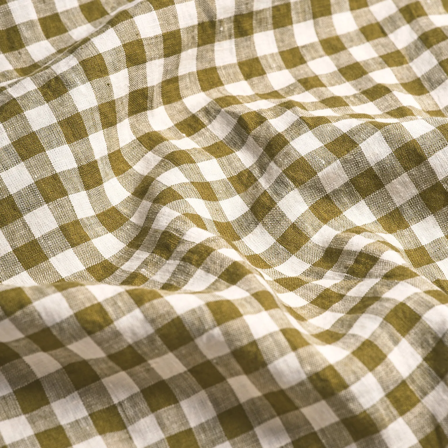 Botanical Green Gingham 100% Linen Flat Sheet