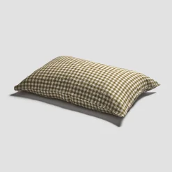 Botanical Green Gingham 100% Linen Pillowcases (Pair)