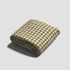 Botanical Green Gingham 100% Linen Flat Sheet