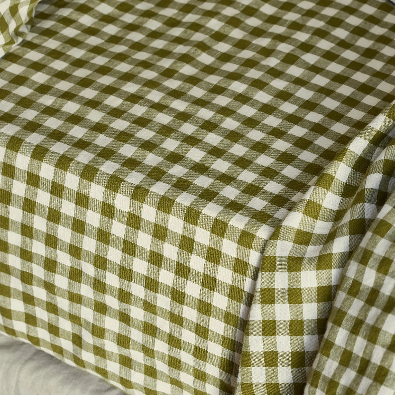 Botanical Green Gingham Linen Blend Fitted Sheet