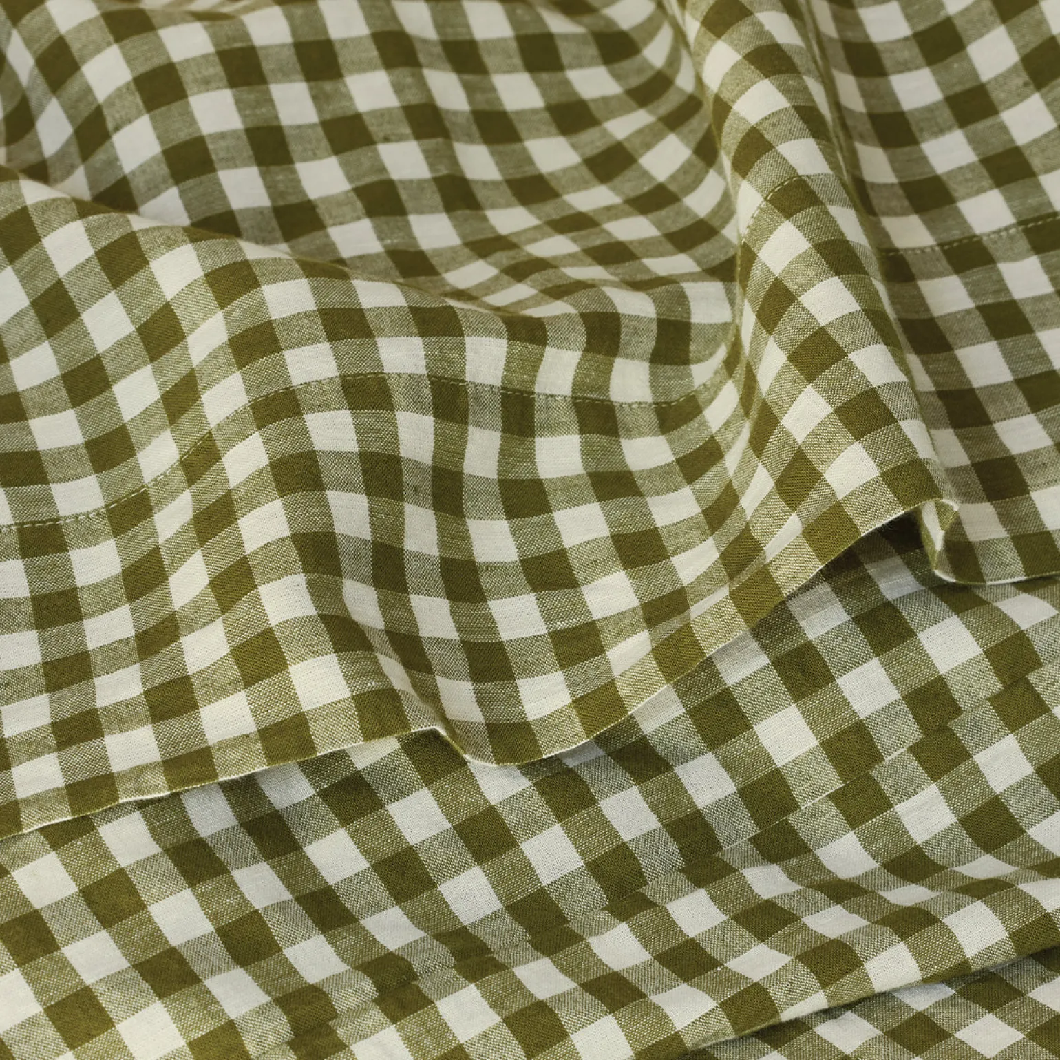 Botanical Green Gingham Linen Blend Flat Sheet