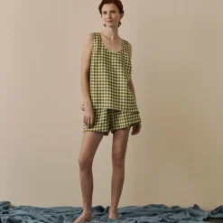 Botanical Green Gingham Linen Cami Set