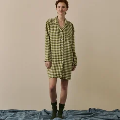 Botanical Green Gingham Linen Night Shirt