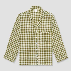 Botanical Green Gingham Linen Pajama Shirt (Top Only)