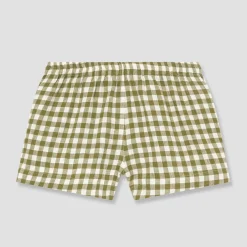 Botanical Green Gingham Linen Pajama Shorts