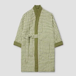 Botanical Green Gingham Linen Housecoat