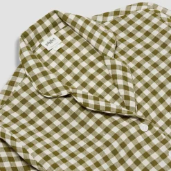 Botanical Green Gingham Linen Pajama Shirt (Top Only)