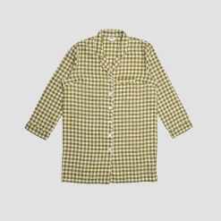 Botanical Green Gingham Linen Night Shirt