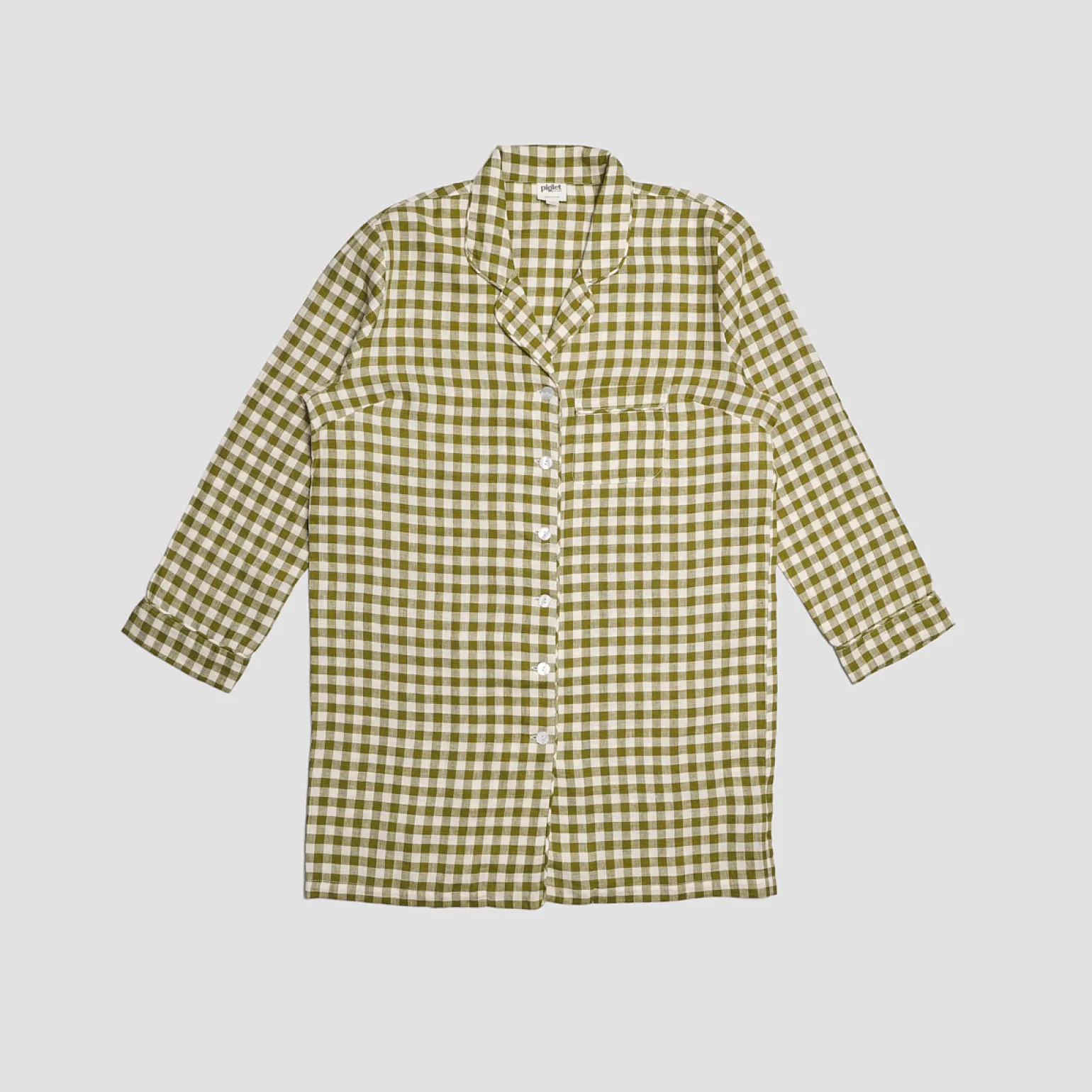Botanical Green Gingham Linen Night Shirt