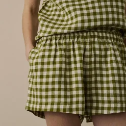 Botanical Green Gingham Linen Cami Set