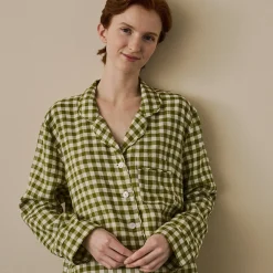 Botanical Green Gingham Linen Night Shirt