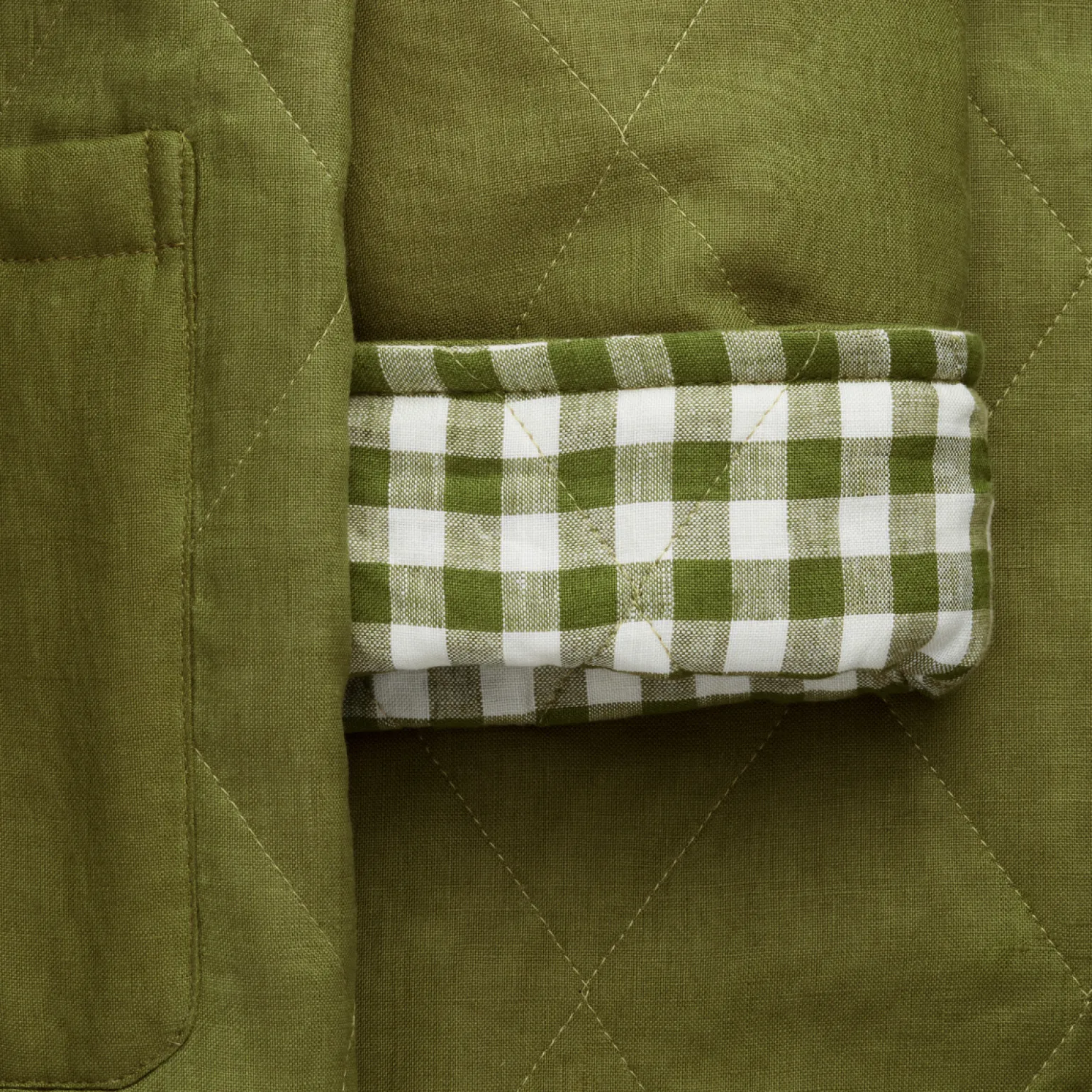 Botanical Green Gingham Linen Housecoat