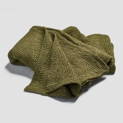Botanical Green Waffle Cotton Throw