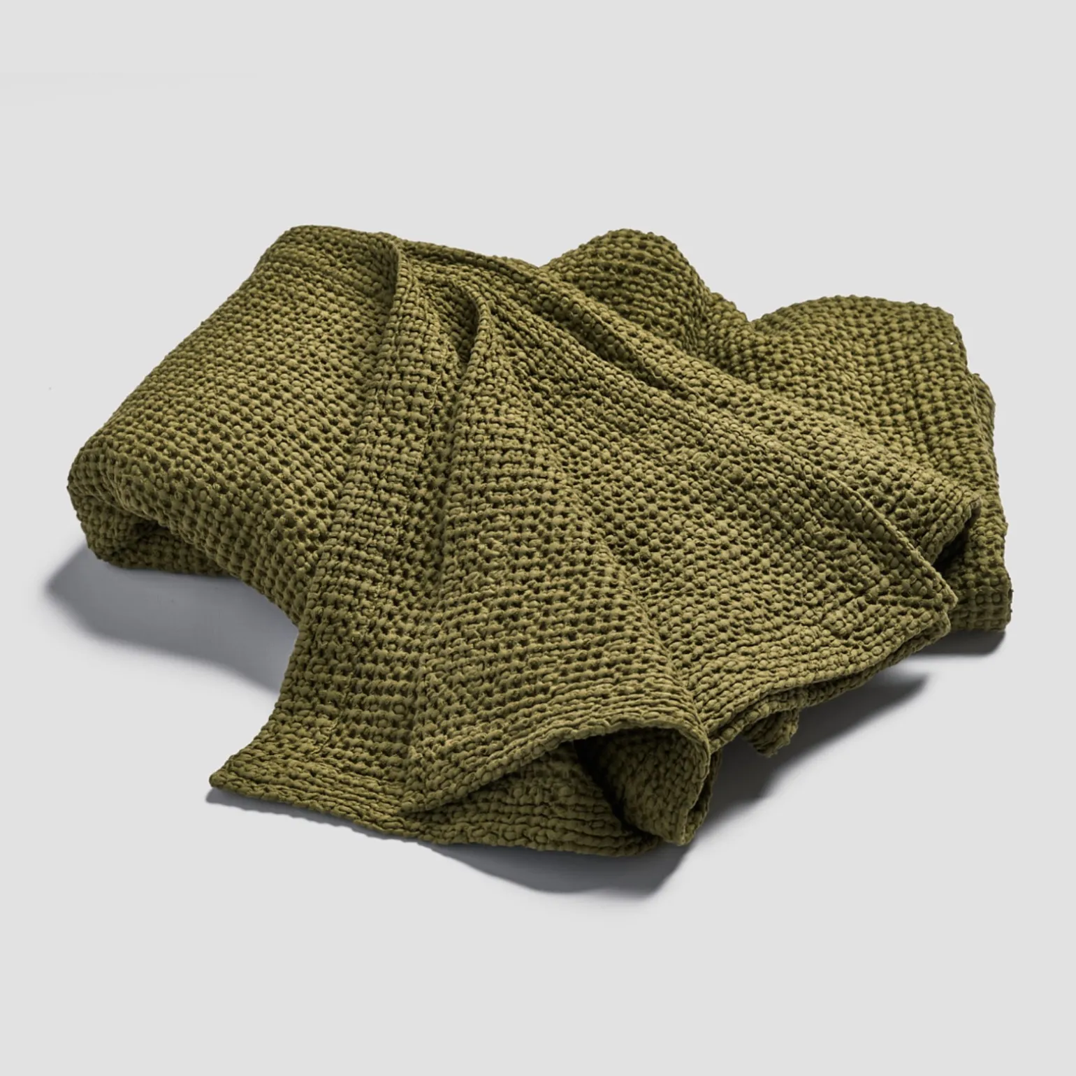 Botanical Green Waffle Cotton Throw