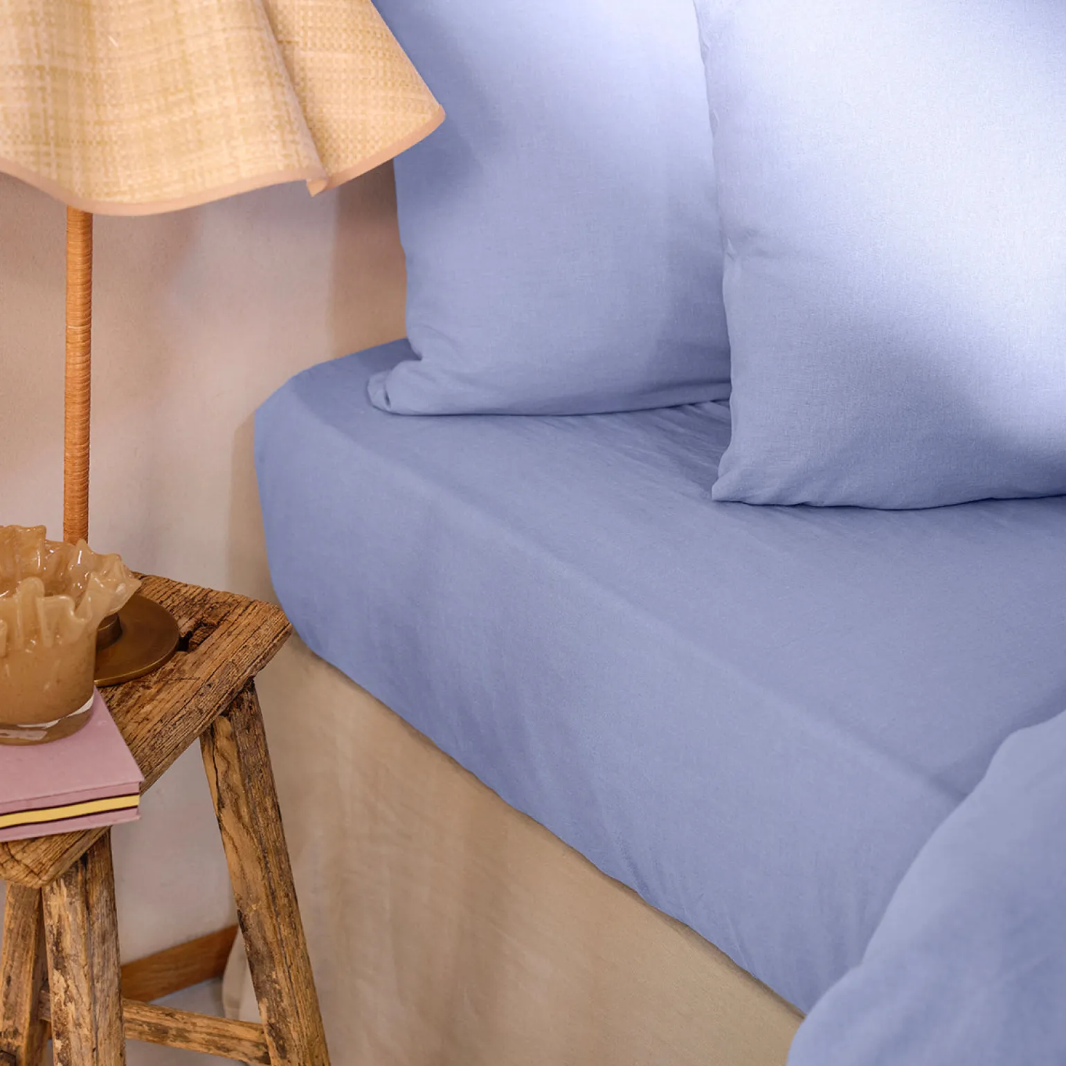 Celeste Blue Linen Blend Fitted Sheet