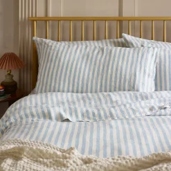 Coastal Blue Pembroke Stripe 100% Linen Pillowcases (Pair)