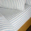 Coastal Blue Pembroke Stripe 100% Linen Fitted Sheet