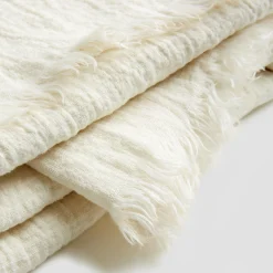 Cream Linen Crinkle Throw