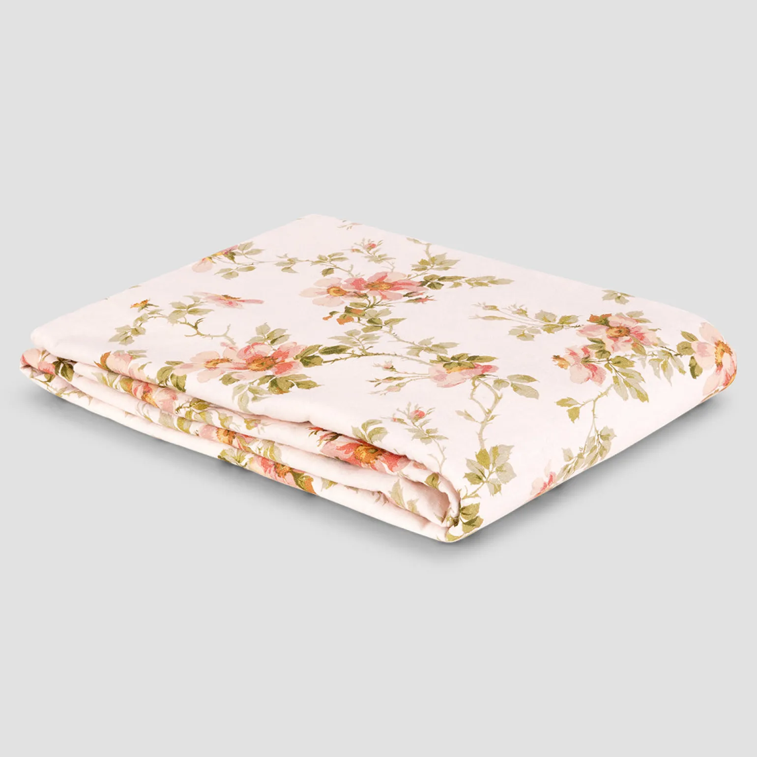 Cream Pastel Field Rose Linen Blend Flat Sheet