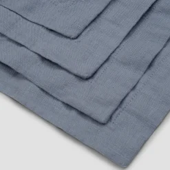 Dusk Blue Embroidered Linen Coasters Set of 4