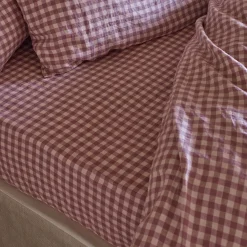 Elderberry Gingham 100% Linen Fitted Sheet