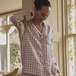 Elderberry Gingham Linen Women's Pajama Shirt