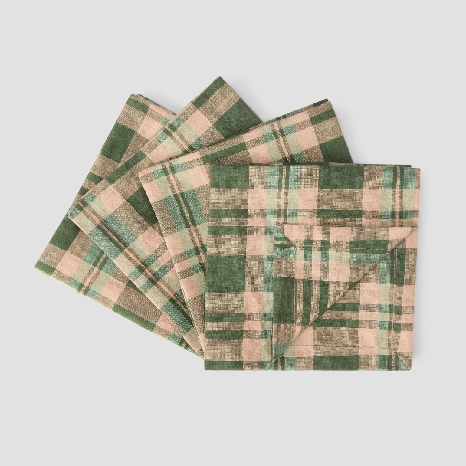 Fern Green Dallington Plaid 100% Linen Napkins Set of 4