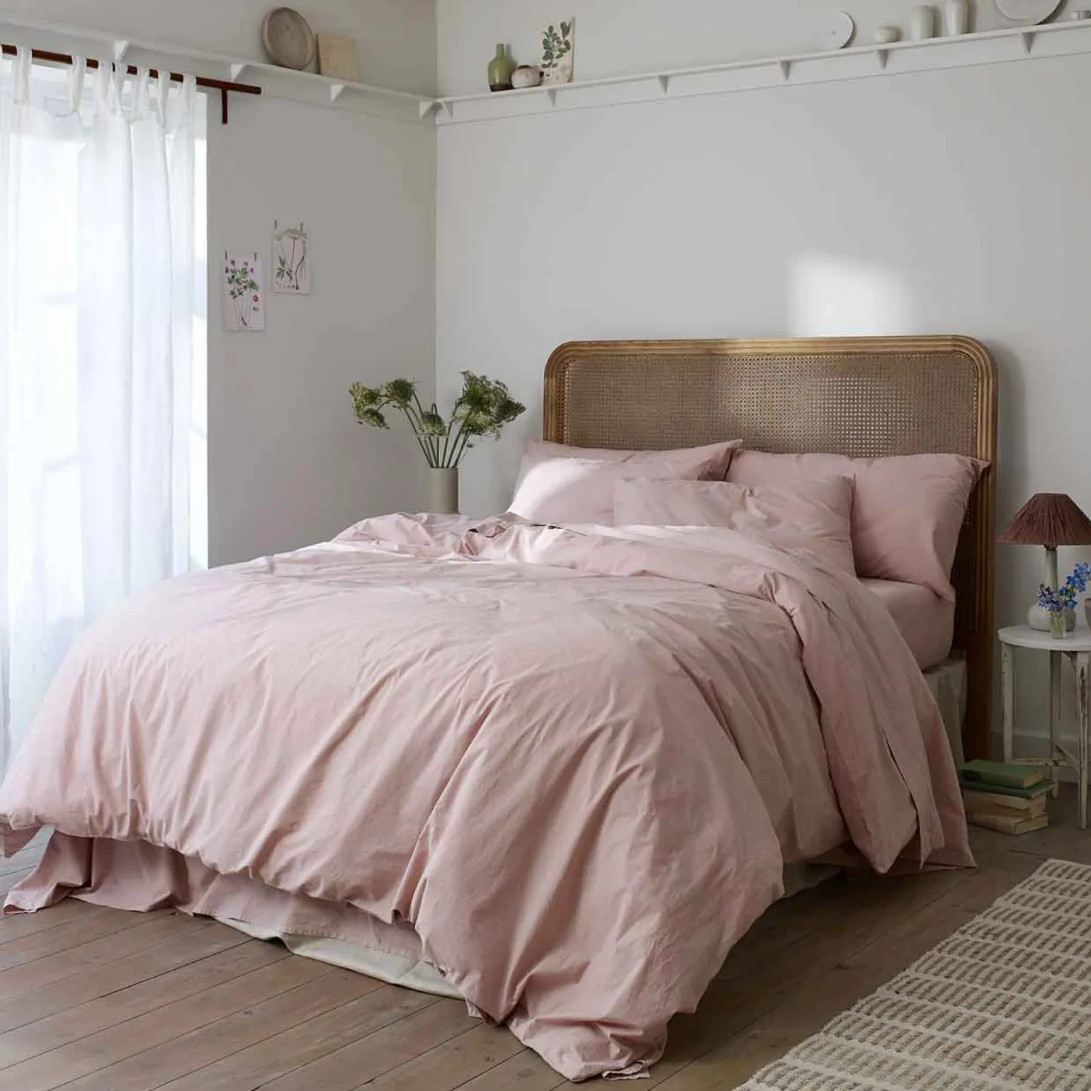 French Rose Washed Cotton Percale Flat Sheet