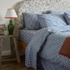 Indigo Small Gingham Cotton Flat Sheet
