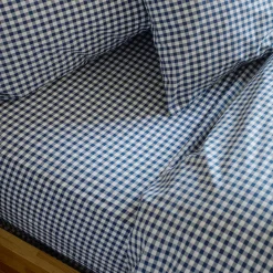 Indigo Small Gingham Cotton Fitted Sheet