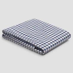 Indigo Small Gingham Cotton Flat Sheet