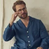Marine Blue Linen Tencel Men's Pajama Shirt