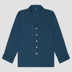 Marine Blue Linen Tencel Men's Pajama Shirt
