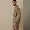 Men's Blue & Porcini Striped Linen Pajama Short Set