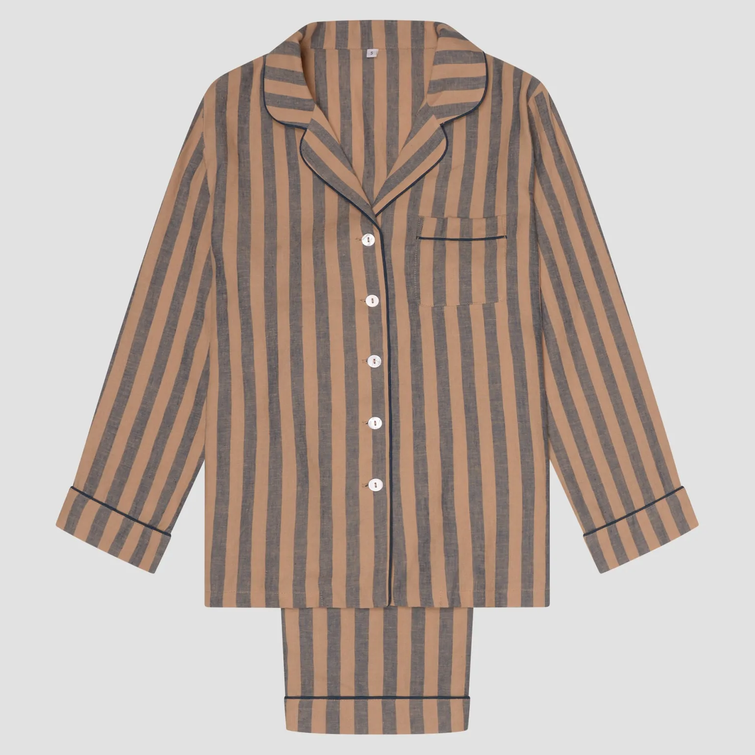 Men's Blue & Porcini Striped Linen Pajama Set