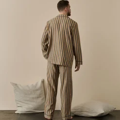 Men's Blue & Porcini Striped Linen Pajama Set