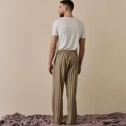 Men's Blue & Porcini Striped Linen Pajama Pants